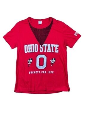 PINK Victoria’s Secret Ohio state red t shirt with fishnet v-neck